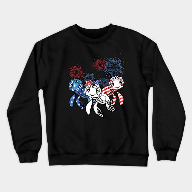 American Flag Firework Turtle Happy 4th Of July Crewneck Sweatshirt by sueannharley12